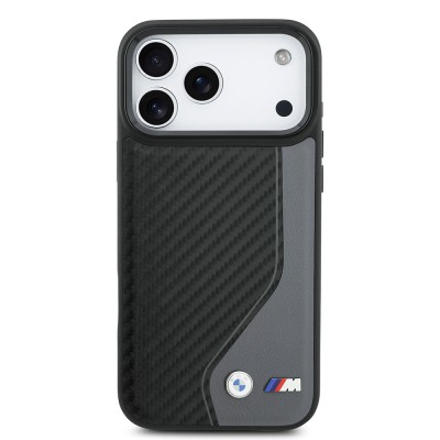 Apple iPhone 17 Pro Max Kılıf BMW Orjinal Lisanslı M-safe Şarj Özellikli Metal BMW ve M Logolu PU Karbon Tasarımlı Kapak - 5