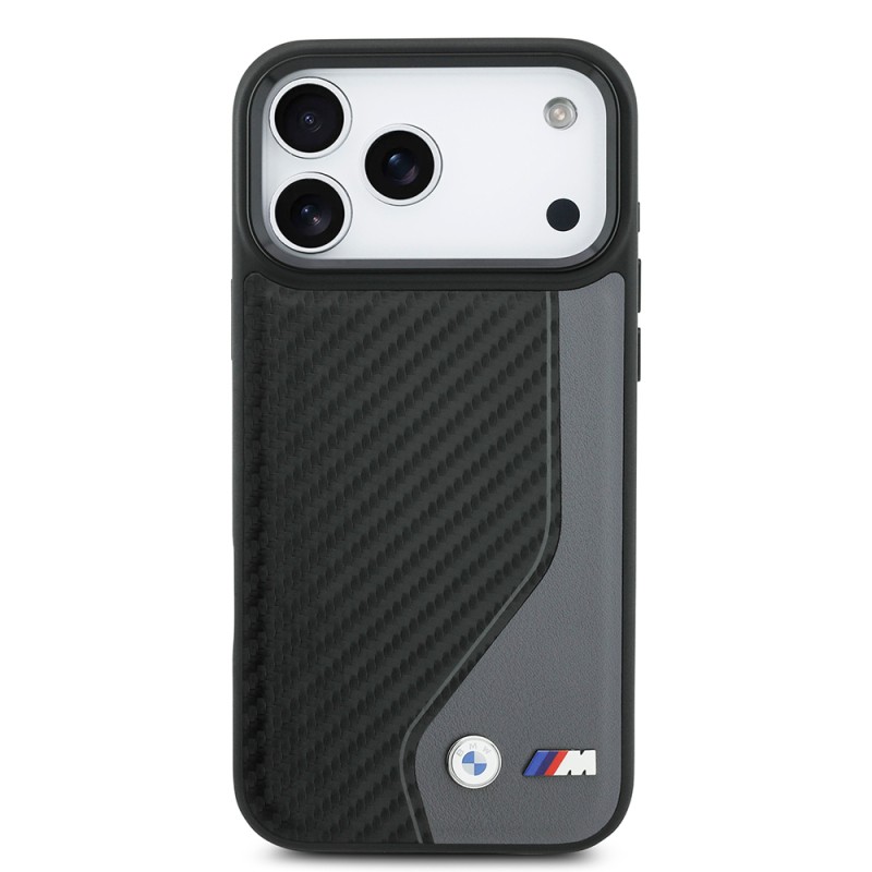 Apple iPhone 17 Pro Max Kılıf BMW Orjinal Lisanslı M-safe Şarj Özellikli Metal BMW ve M Logolu PU Karbon Tasarımlı Kapak - 5