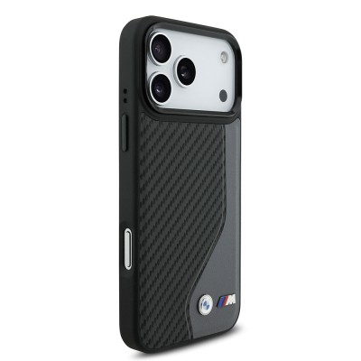 Apple iPhone 17 Pro Max Kılıf BMW Orjinal Lisanslı M-safe Şarj Özellikli Metal BMW ve M Logolu PU Karbon Tasarımlı Kapak - 6