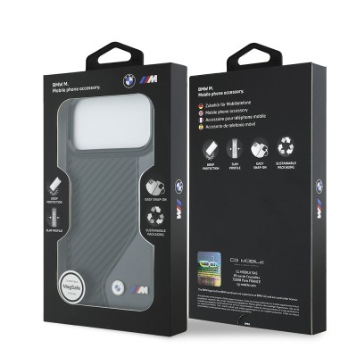 Apple iPhone 17 Pro Max Kılıf BMW Orjinal Lisanslı M-safe Şarj Özellikli Metal BMW ve M Logolu PU Karbon Tasarımlı Kapak - 16