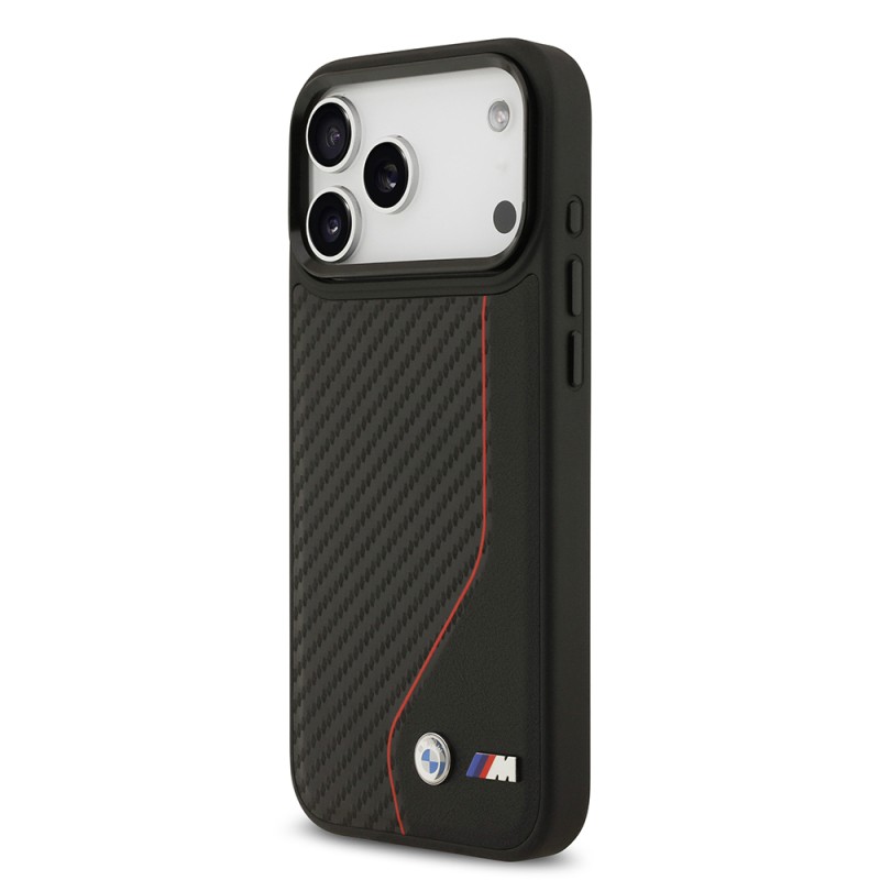 Apple iPhone 17 Pro Max Kılıf BMW Orjinal Lisanslı M-safe Şarj Özellikli Metal BMW ve M Logolu PU Karbon Tasarımlı Kapak - 10
