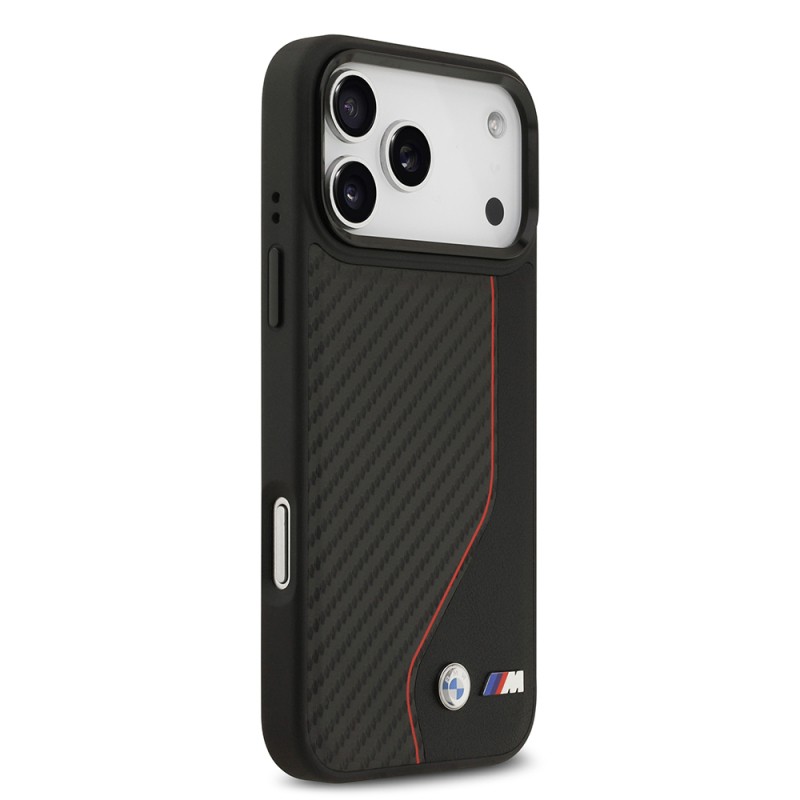 Apple iPhone 17 Pro Max Kılıf BMW Orjinal Lisanslı M-safe Şarj Özellikli Metal BMW ve M Logolu PU Karbon Tasarımlı Kapak - 12