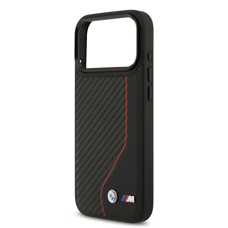 Apple iPhone 17 Pro Max Kılıf BMW Orjinal Lisanslı M-safe Şarj Özellikli Metal BMW ve M Logolu PU Karbon Tasarımlı Kapak - 14