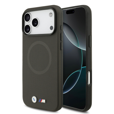 Apple iPhone 17 Pro Max Kılıf BMW Orjinal Lisanslı M-safe Şarj Özellikli Metal Logolu Delikli M Dizayn Deri Kapak - BMW