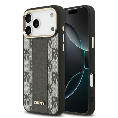 Apple iPhone 17 Pro Max Kılıf DKNY Orjinal Lisanslı M-safe Şarj Özellikli 3D Yazılı Checkered Pattern Kapak - DKNY