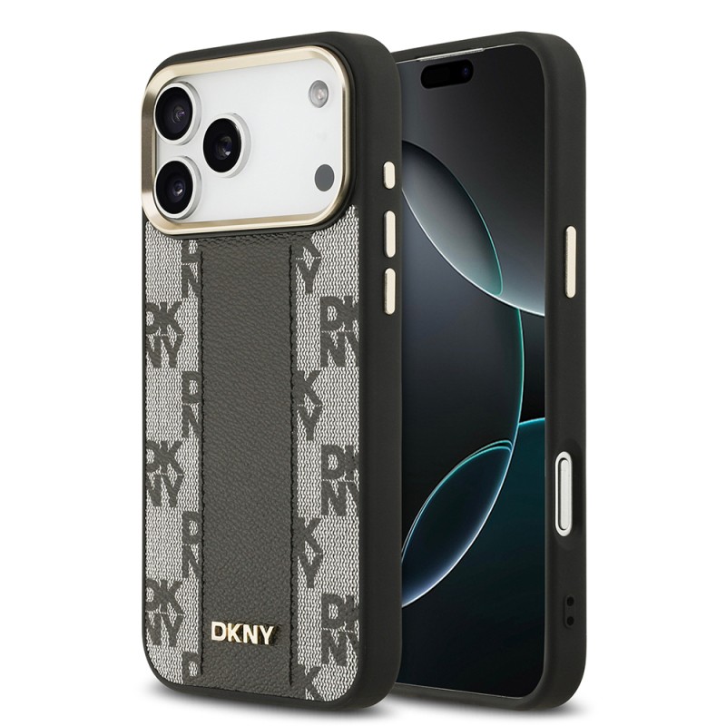 Apple iPhone 17 Pro Max Kılıf DKNY Orjinal Lisanslı M-safe Şarj Özellikli 3D Yazılı Checkered Pattern Kapak - 2