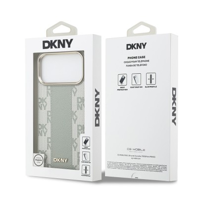 Apple iPhone 17 Pro Max Kılıf DKNY Orjinal Lisanslı M-safe Şarj Özellikli 3D Yazılı Checkered Pattern Kapak - 17