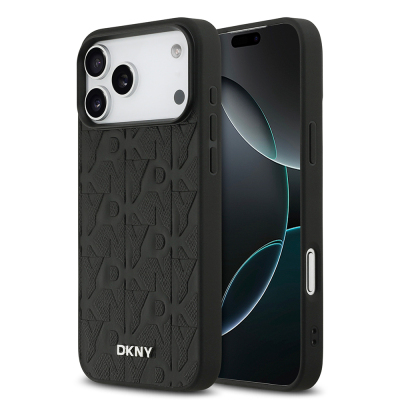 Apple iPhone 17 Pro Max Kılıf DKNY Orjinal Lisanslı M-safe Şarj Özellikli 3D Yazılı Grid Pattern Kapak - DKNY