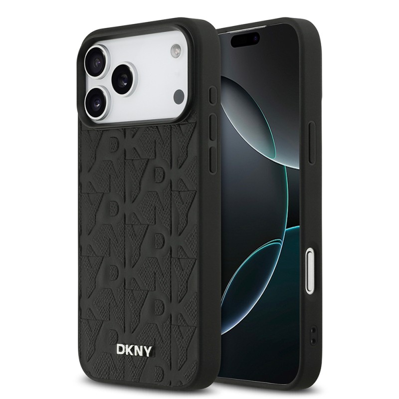 Apple iPhone 17 Pro Max Kılıf DKNY Orjinal Lisanslı M-safe Şarj Özellikli 3D Yazılı Grid Pattern Kapak - 1