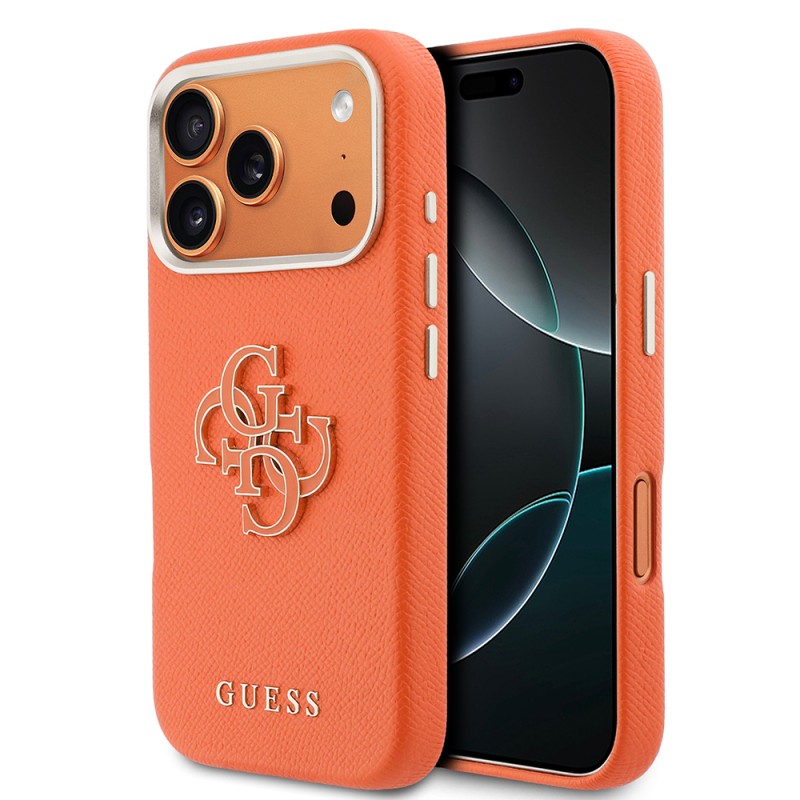 Apple iPhone 17 Pro Max Kılıf Guess Orjinal Lisanslı 4G Büyük Metal Kamera Çerçeveli PU Deri Resin Kapak - 1