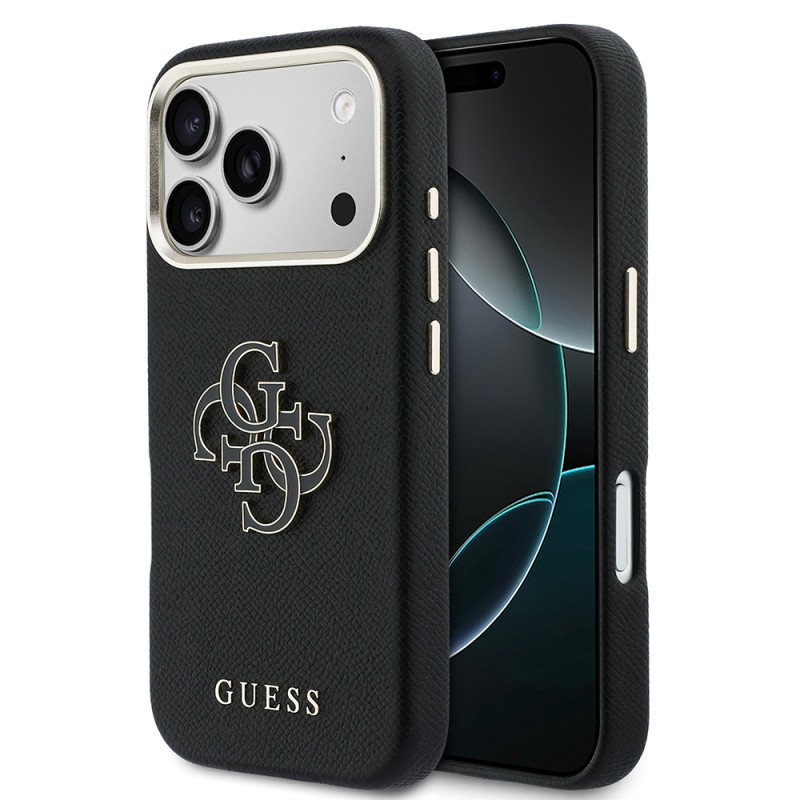 Apple iPhone 17 Pro Max Kılıf Guess Orjinal Lisanslı 4G Büyük Metal Kamera Çerçeveli PU Deri Resin Kapak - 25