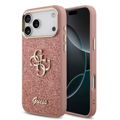 Apple iPhone 17 Pro Max Kılıf Guess Orjinal Lisanslı 4G Büyük Metal Kamera Çerçeveli ve Logolu Glitter Kapak - Guess