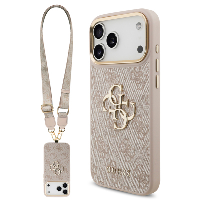 Apple iPhone 17 Pro Max Kılıf Guess Orjinal Lisanslı 4G Büyük Metal Logolu Kalın Askılı Kapak - Guess