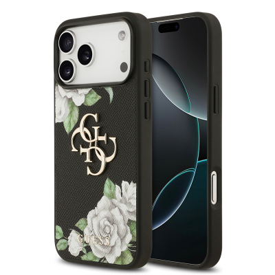 Apple iPhone 17 Pro Max Kılıf Guess Orjinal Lisanslı Gül Baskılı Büyük Metal Logo Dizaynlı Kapak - Guess