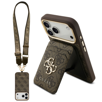 Apple iPhone 17 Pro Max Kılıf Guess Orjinal Lisanslı M-safe Şarj Özellikli Askılı ve 4G Logo Kartlıklı Kapak - Guess