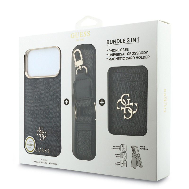 Apple iPhone 17 Pro Max Kılıf Guess Orjinal Lisanslı M-safe Şarj Özellikli Askılı ve 4G Metal Logolu Kartlıklı Kapak - 24