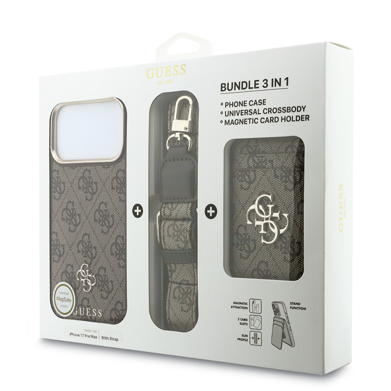 Apple iPhone 17 Pro Max Kılıf Guess Orjinal Lisanslı M-safe Şarj Özellikli Askılı ve 4G Metal Logolu Kartlıklı Kapak - 23