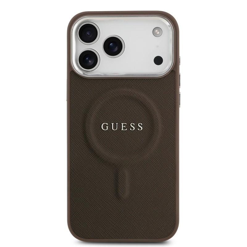 Apple iPhone 17 Pro Max Kılıf Guess Orjinal Lisanslı M-safe Şarj Özellikli Klasik Yazı Logolu PU Deri Kapak - 5