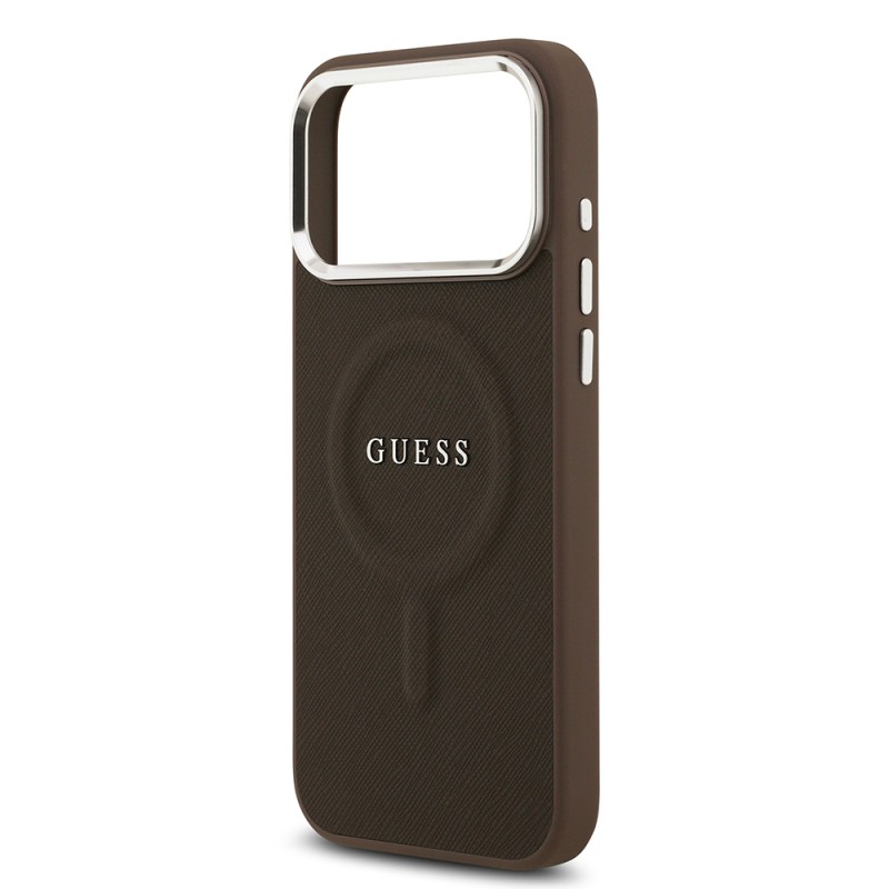 Apple iPhone 17 Pro Max Kılıf Guess Orjinal Lisanslı M-safe Şarj Özellikli Klasik Yazı Logolu PU Deri Kapak - 8