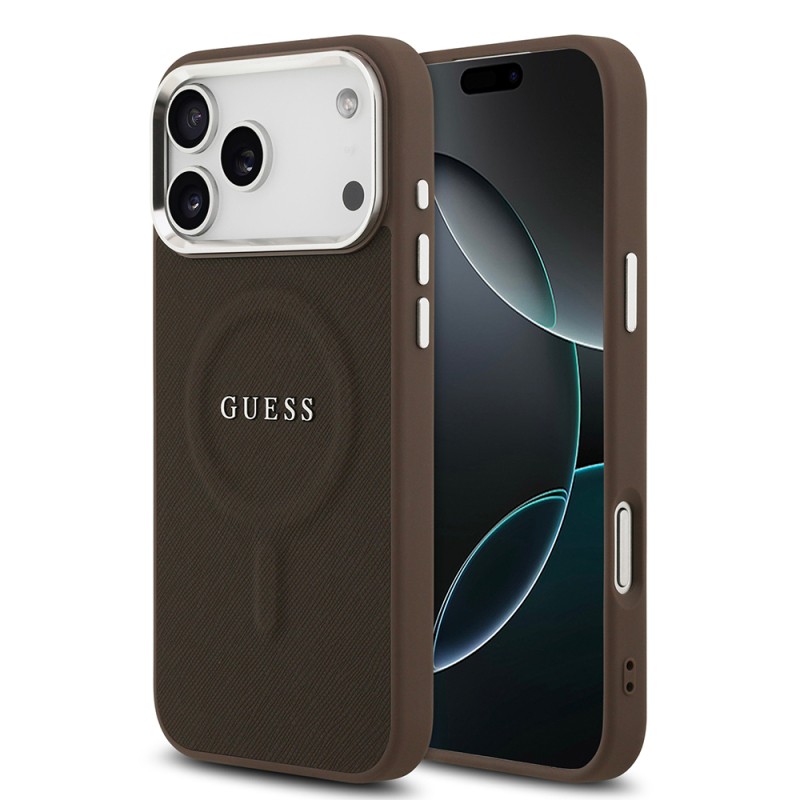 Apple iPhone 17 Pro Max Kılıf Guess Orjinal Lisanslı M-safe Şarj Özellikli Klasik Yazı Logolu PU Deri Kapak - 2