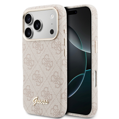 Apple iPhone 17 Pro Max Kılıf Guess Orjinal Lisanslı M-safe Şarj Özellikli Script Yazı Logolu 4G Desenli Kapak - Guess