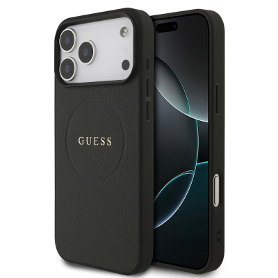 Apple iPhone 17 Pro Max Kılıf Guess Orjinal Lisanslı M-safe Şarj Özellikli Yazı Logolu PU Deri Kapak - Guess