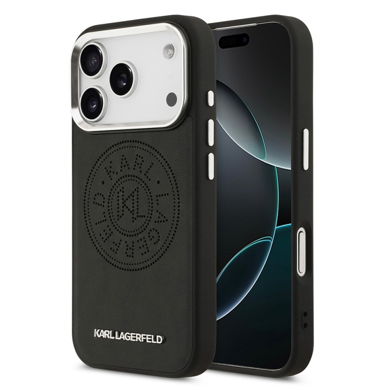 Apple iPhone 17 Pro Max Kılıf Karl Lagerfeld Orjinal Lisanslı M-safe Şarj Özellikli Delikli Tasarım Metal Logolu PU Deri Kapak - 1