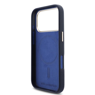 Apple iPhone 17 Pro Max Kılıf Karl Lagerfeld Orjinal Lisanslı M-safe Şarj Özellikli Gold Kamera Çerçeveli KHEAD Metal Logolu PU Deri Kapak - 7