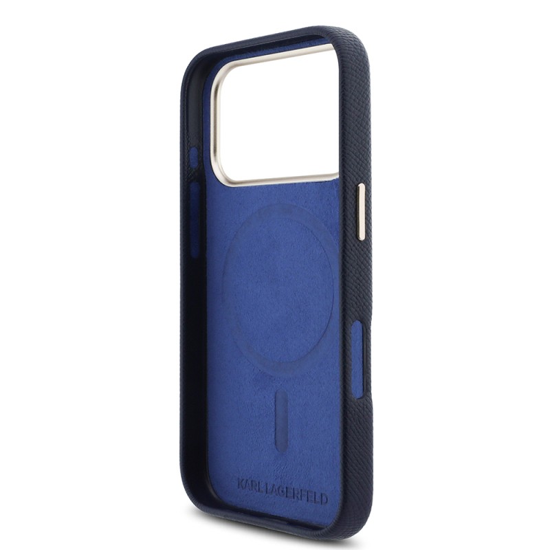 Apple iPhone 17 Pro Max Kılıf Karl Lagerfeld Orjinal Lisanslı M-safe Şarj Özellikli Gold Kamera Çerçeveli KHEAD Metal Logolu PU Deri Kapak - 7