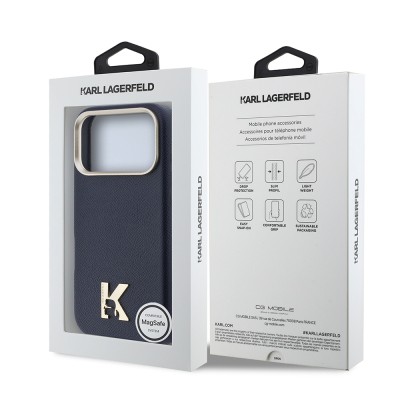 Apple iPhone 17 Pro Max Kılıf Karl Lagerfeld Orjinal Lisanslı M-safe Şarj Özellikli Gold Kamera Çerçeveli KHEAD Metal Logolu PU Deri Kapak - 8