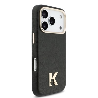 Apple iPhone 17 Pro Max Kılıf Karl Lagerfeld Orjinal Lisanslı M-safe Şarj Özellikli Gold Kamera Çerçeveli KHEAD Metal Logolu PU Deri Kapak - 12