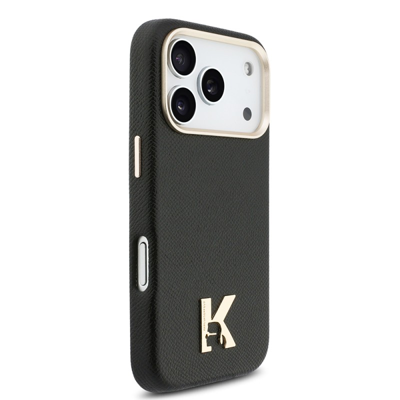 Apple iPhone 17 Pro Max Kılıf Karl Lagerfeld Orjinal Lisanslı M-safe Şarj Özellikli Gold Kamera Çerçeveli KHEAD Metal Logolu PU Deri Kapak - 12