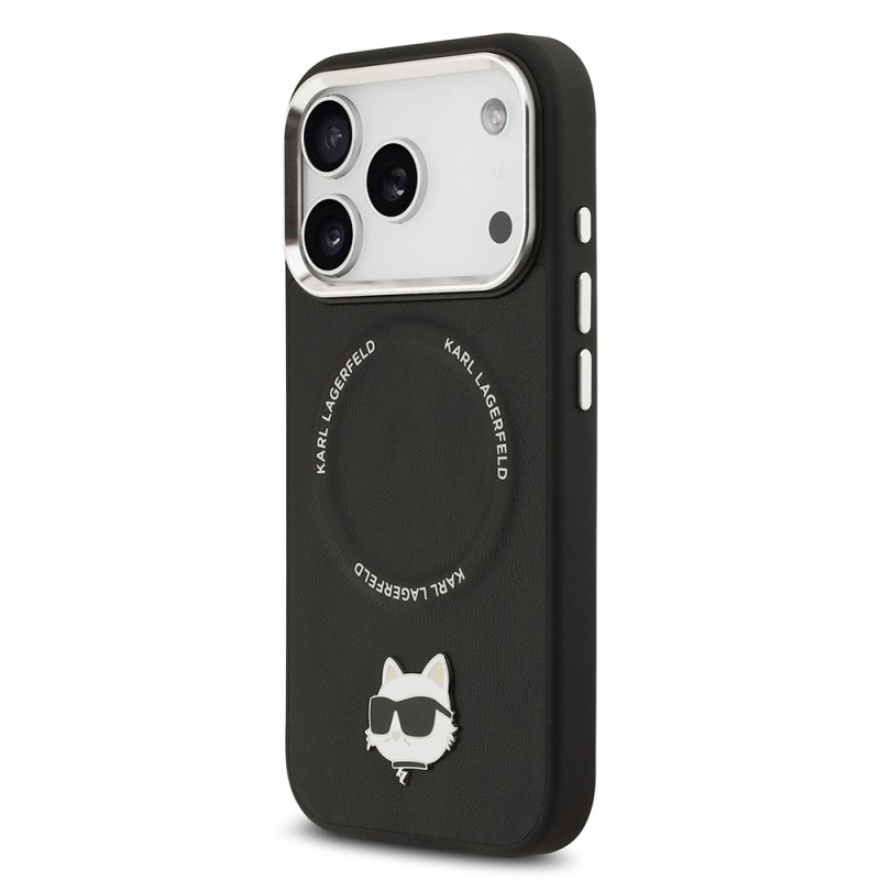 Apple iPhone 17 Pro Max Kılıf Karl Lagerfeld Orjinal Lisanslı M-safe Şarj Özellikli Metal Kamera ve Buton Tasarımlı Choupette PU Deri Kapak - 3