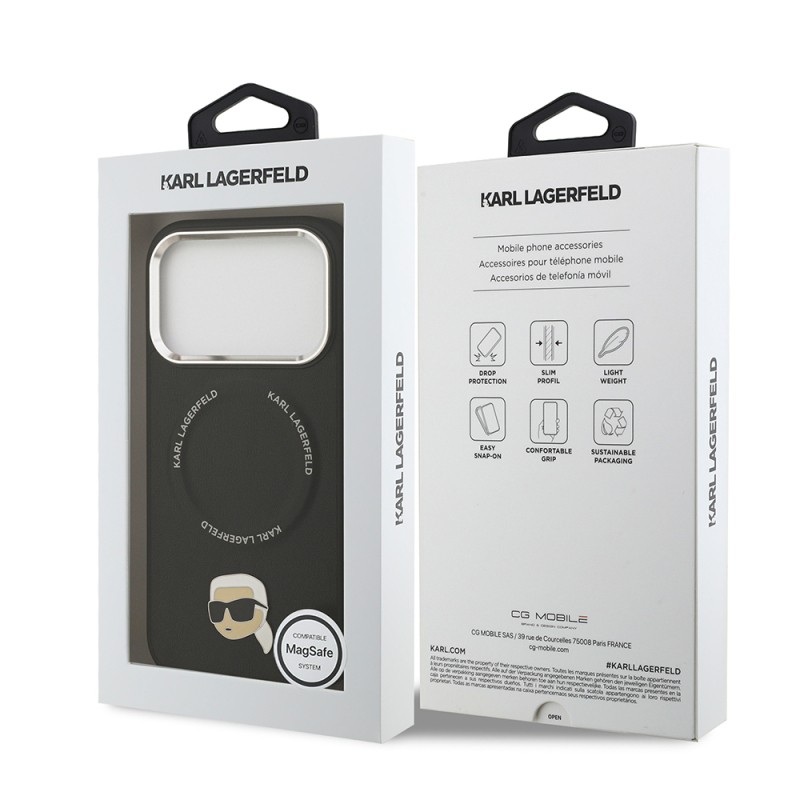 Apple iPhone 17 Pro Max Kılıf Karl Lagerfeld Orjinal Lisanslı M-safe Şarj Özellikli Metal Kamera ve Buton Tasarımlı Karl PU Deri Kapak - 9