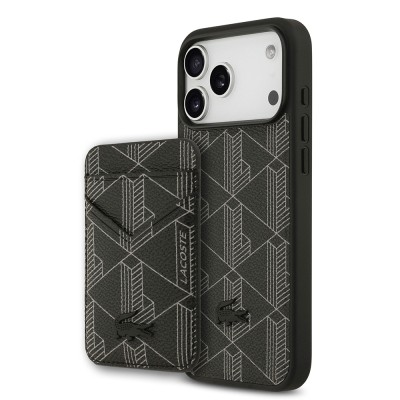 Apple iPhone 17 Pro Max Kılıf Lacoste Orjinal Lisanslı M-safe Şarj Özellikli PU Deri Tasarımlı Kartlıklı Karışık Monogram Desenli Kapak - 3