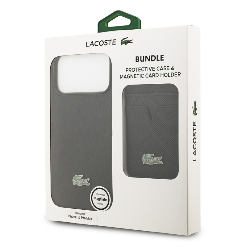 Apple iPhone 17 Pro Max Kılıf Lacoste Orjinal Lisanslı M-safe Şarj Özellikli PU Pike Desenli Metal Logolu Kartlıklı Kapak - 42