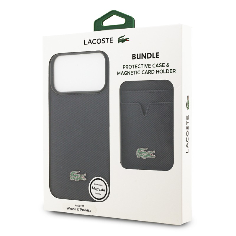 Apple iPhone 17 Pro Max Kılıf Lacoste Orjinal Lisanslı M-safe Şarj Özellikli PU Pike Desenli Metal Logolu Kartlıklı Kapak - 44