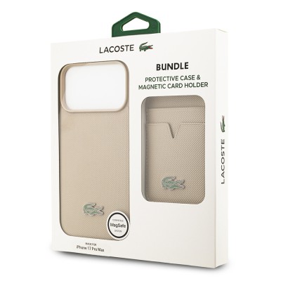 Apple iPhone 17 Pro Max Kılıf Lacoste Orjinal Lisanslı M-safe Şarj Özellikli PU Pike Desenli Metal Logolu Kartlıklı Kapak - 45