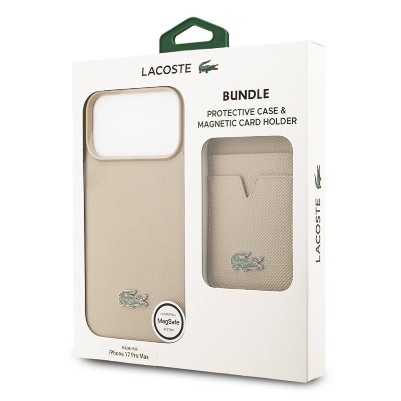 Apple iPhone 17 Pro Max Kılıf Lacoste Orjinal Lisanslı M-safe Şarj Özellikli PU Pike Desenli Metal Logolu Kartlıklı Kapak - 45