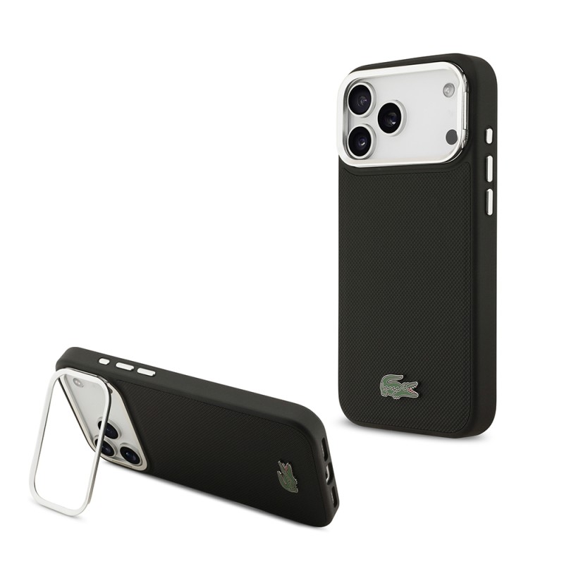 Apple iPhone 17 Pro Max Kılıf Lacoste Orjinal Lisanslı M-safe Şarj Özellikli PU Pike Desenli Standlı Metal Logolu Kapak - 1