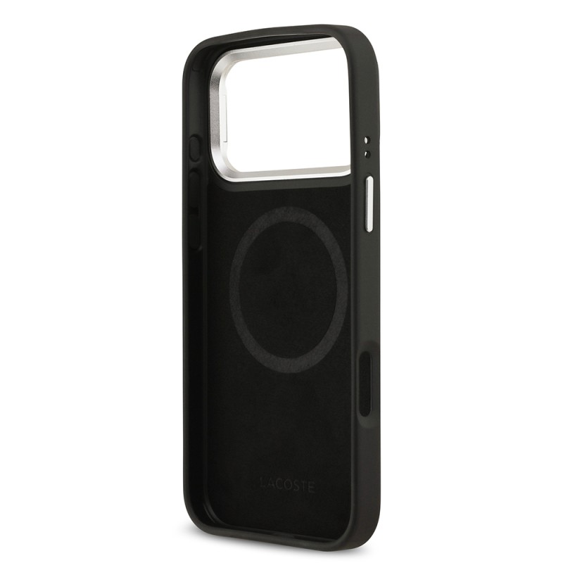 Apple iPhone 17 Pro Max Kılıf Lacoste Orjinal Lisanslı M-safe Şarj Özellikli PU Pike Desenli Standlı Metal Logolu Kapak - 11