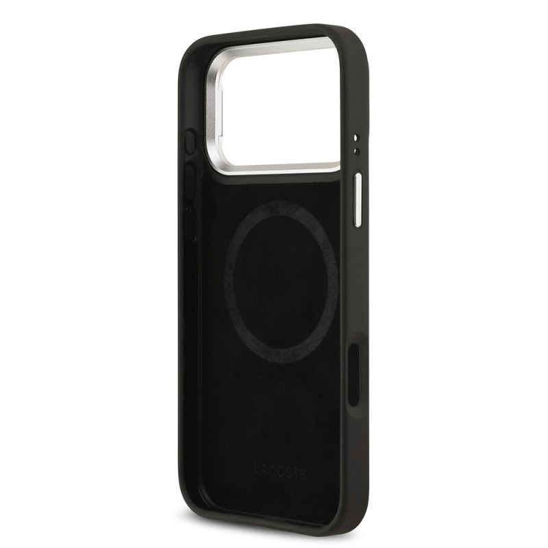 Apple iPhone 17 Pro Max Kılıf Lacoste Orjinal Lisanslı M-safe Şarj Özellikli PU Pike Desenli Standlı Metal Logolu Kapak - 25