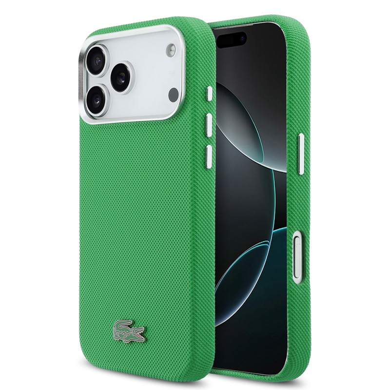 Apple iPhone 17 Pro Max Kılıf Lacoste Orjinal Lisanslı M-Safe Şarj Özellikli PVC Pike Desenli Arka Yüzey İkonik Timsah Dokuma Logolu Kapak - 9