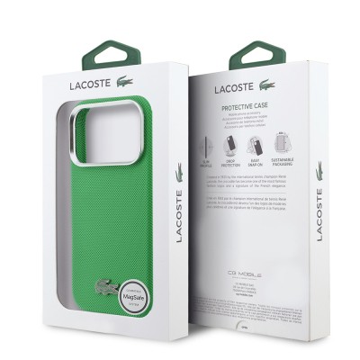 Apple iPhone 17 Pro Max Kılıf Lacoste Orjinal Lisanslı M-Safe Şarj Özellikli PVC Pike Desenli Arka Yüzey İkonik Timsah Dokuma Logolu Kapak - 16