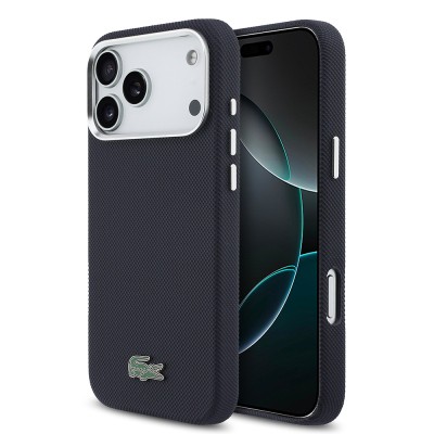 Apple iPhone 17 Pro Max Kılıf Lacoste Orjinal Lisanslı M-Safe Şarj Özellikli PVC Pike Desenli Arka Yüzey İkonik Timsah Dokuma Logolu Kapak - 17