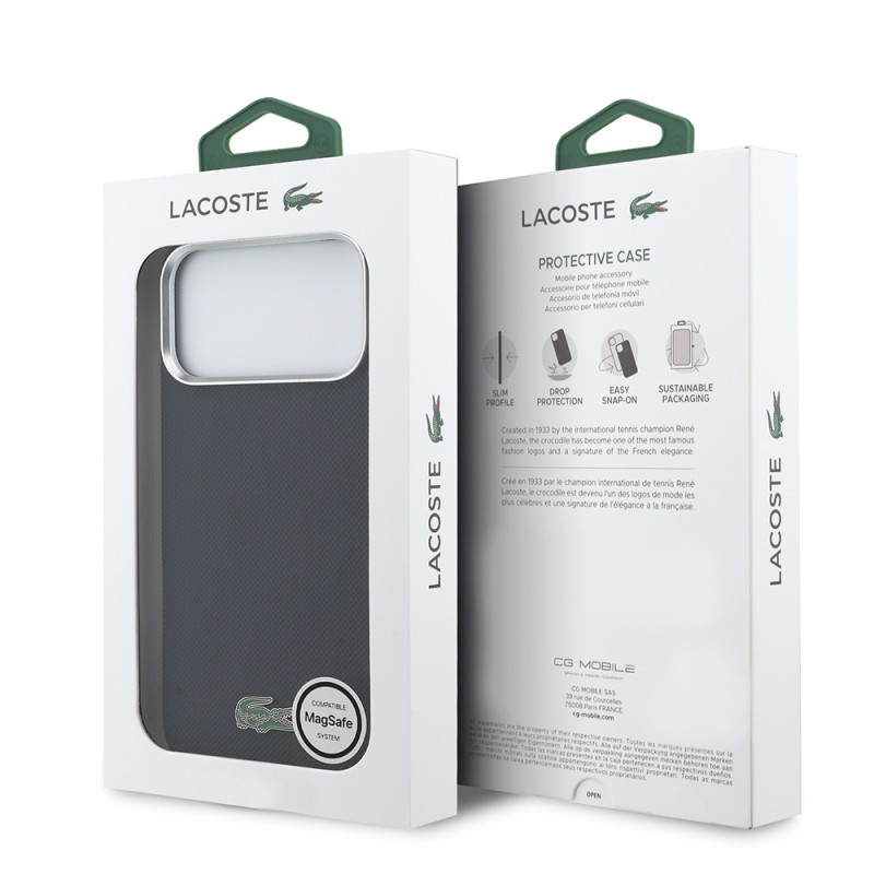 Apple iPhone 17 Pro Max Kılıf Lacoste Orjinal Lisanslı M-Safe Şarj Özellikli PVC Pike Desenli Arka Yüzey İkonik Timsah Dokuma Logolu Kapak - 24