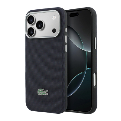 Apple iPhone 17 Pro Max Kılıf Lacoste Orjinal Lisanslı M-Safe Şarj Özellikli PVC Yarı Pike Desenli Arka Yüzey İkonik Timsah Dokuma Logolu Kapak - Lacoste