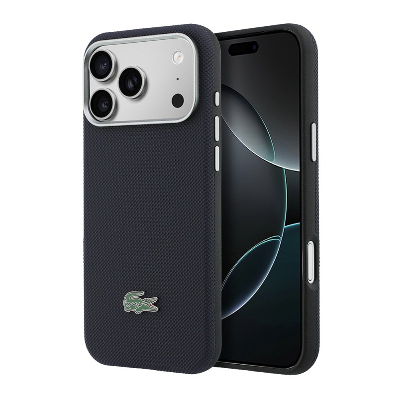 Apple iPhone 17 Pro Max Kılıf Lacoste Orjinal Lisanslı M-Safe Şarj Özellikli PVC Yarı Pike Desenli Arka Yüzey İkonik Timsah Dokuma Logolu Kapak - 1