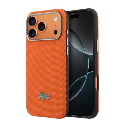 Apple iPhone 17 Pro Max Kılıf Lacoste Orjinal Lisanslı M-Safe Şarj Özellikli PVC Yarı Pike Desenli Arka Yüzey İkonik Timsah Dokuma Logolu Kapak - 9