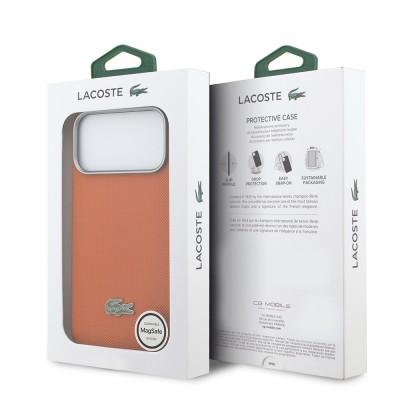 Apple iPhone 17 Pro Max Kılıf Lacoste Orjinal Lisanslı M-Safe Şarj Özellikli PVC Yarı Pike Desenli Arka Yüzey İkonik Timsah Dokuma Logolu Kapak - 16
